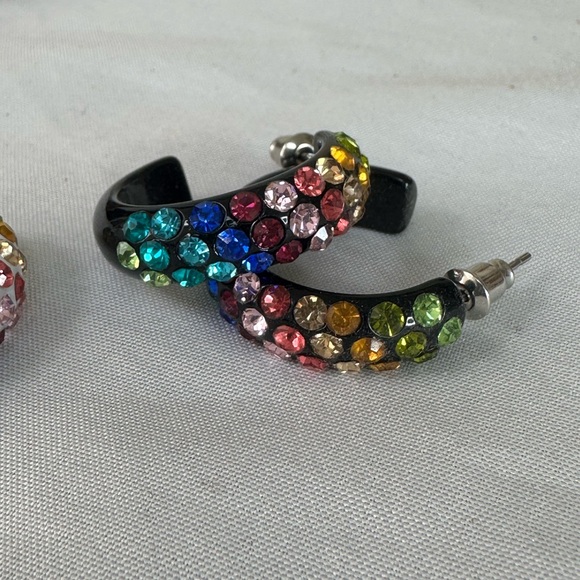 Two pair of open hoop rainbow rhinestone earrings - Picture 7 of 10